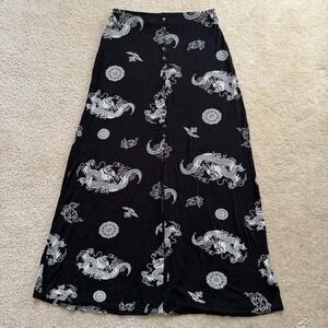 Vintage Es Se Goth Y2K Maxi Skirt Sz M Black & White Dragon Print Made In USA